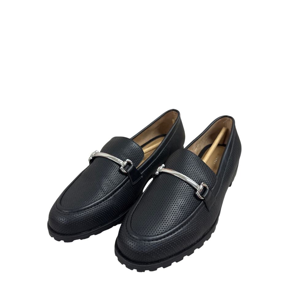 Kelly & Katie Sz8 Black Perforated Faux Leather Silver Bit Slip On Dress Loafers